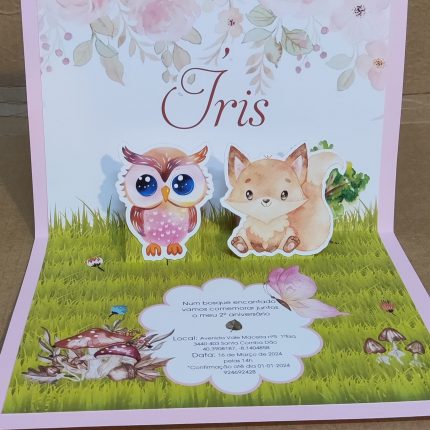 Convite de Batizado com efeito relevo 3D com motivos de quinta