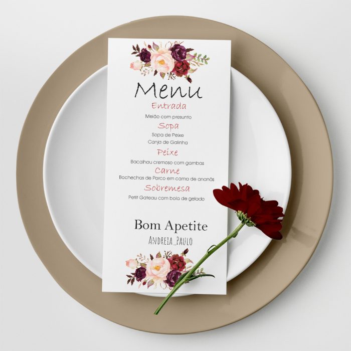 Ementa de casamento Marsala